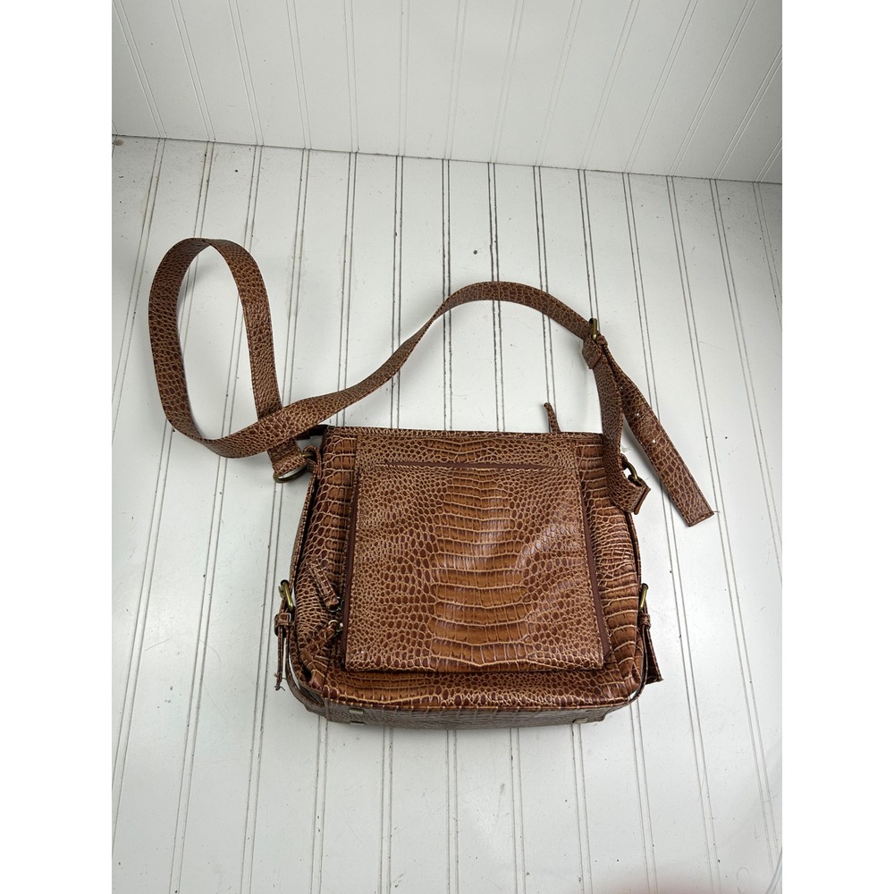 Coldwater Creek Vintage Sophie Brown Croc Embossed Leather Boho Crossbody Bag - Picture 10 of 14